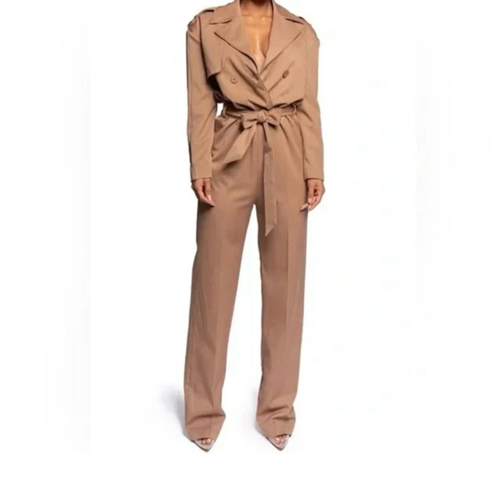 Jluxlabel tan double breasted jumpsuit